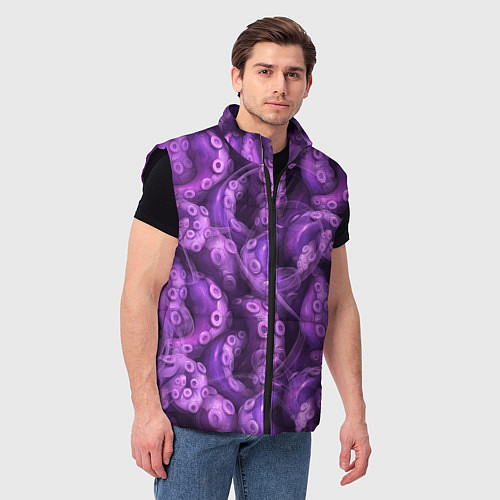 Мужской жилет Фиолетовые щупальца и дым / 3D-Черный – фото 3