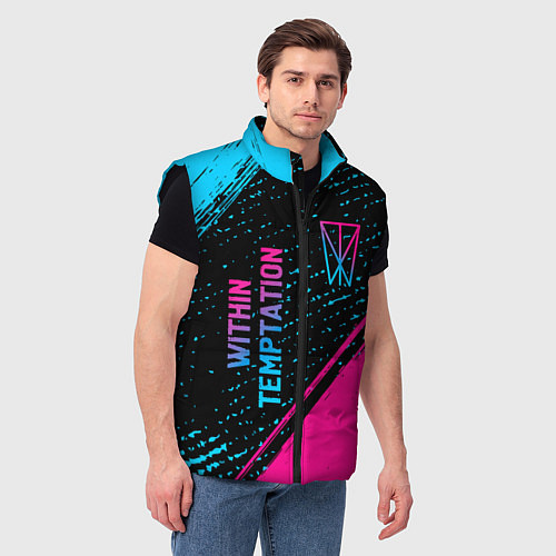 Мужской жилет Within Temptation - neon gradient: надпись, символ / 3D-Черный – фото 3