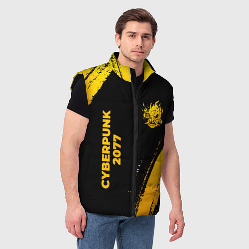 Мужской жилет Cyberpunk 2077 - gold gradient: надпись, символ / 3D-Черный – фото 3