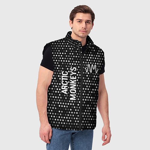 Мужской жилет Arctic Monkeys glitch на темном фоне: надпись, сим / 3D-Черный – фото 3
