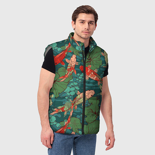 Мужской жилет Паттерн карпы кои / 3D-Светло-серый – фото 3