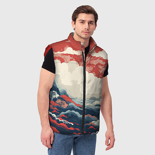 Мужской жилет Японская живопись / 3D-Красный – фото 3