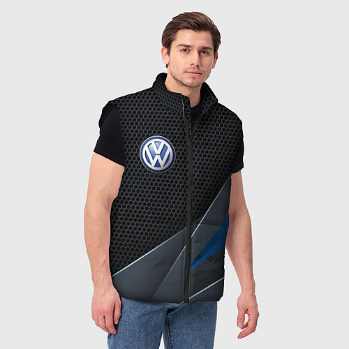 Мужской жилет Фольцваген - синяя броня / 3D-Черный – фото 3