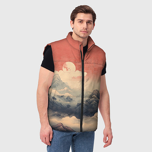 Мужской жилет Горный ретро пейзаж / 3D-Черный – фото 3