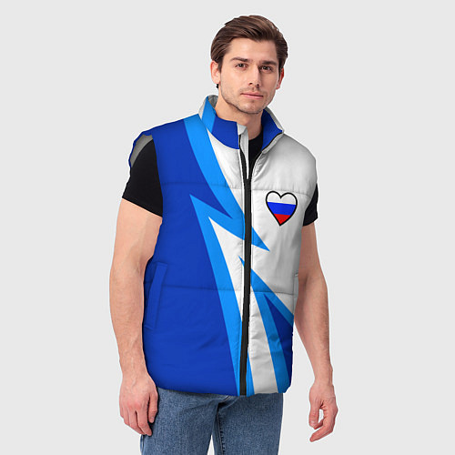 Мужской жилет Флаг России в сердечке - синий / 3D-Светло-серый – фото 3