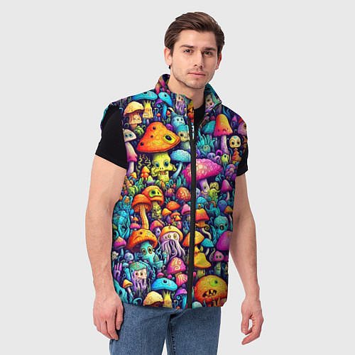 Мужской жилет Кислотные психоделические грибы / 3D-Черный – фото 3