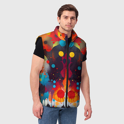 Мужской жилет Mirrow colorful blots - abstraction - vogue / 3D-Черный – фото 3