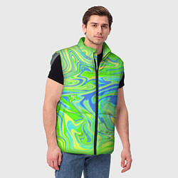 Мужской жилет Неоновая абстракция волны, цвет: 3D-светло-серый — фото 2