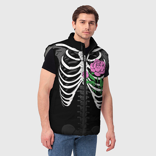Мужской жилет Скелет: ребра с пионом / 3D-Светло-серый – фото 3