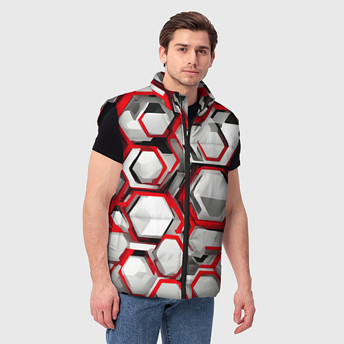 Мужской жилет Кибер Hexagon Красный / 3D-Черный – фото 3