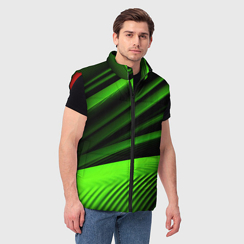Мужской жилет Зеленый яркая текстура / 3D-Красный – фото 3