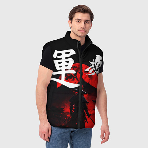 Мужской жилет Японский самурай и красная луна / 3D-Черный – фото 3