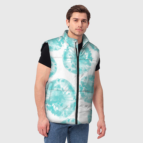 Мужской жилет Акварельные голубые био формы / 3D-Черный – фото 3