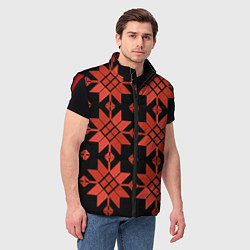 Мужской жилет Удмуртский - вертикаль black, цвет: 3D-красный — фото 2