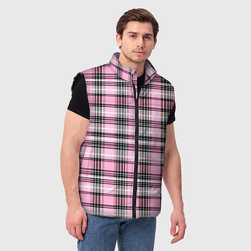 Мужской жилет Розовая клетка / 3D-Черный – фото 3