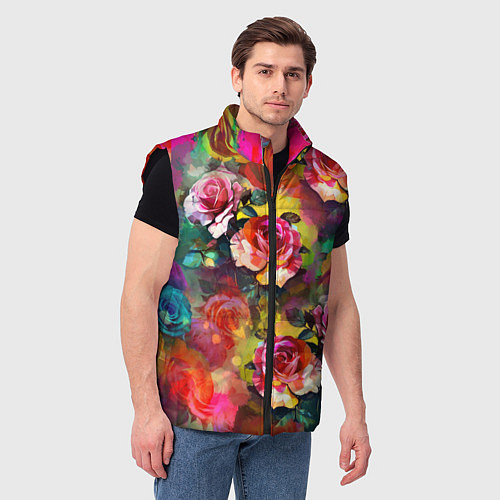 Мужской жилет Паттерн с розами - яркие цвета / 3D-Черный – фото 3