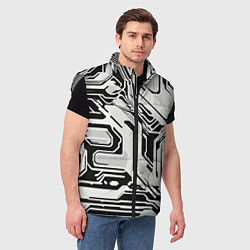 Мужской жилет Киберпанк белые полосы на чёрном фоне, цвет: 3D-светло-серый — фото 2