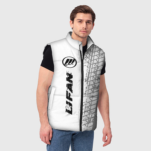Мужской жилет Lifan speed на светлом фоне со следами шин: по-вер / 3D-Черный – фото 3