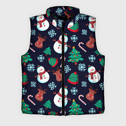 Мужской жилет Снеговички с рождественскими оленями и елками, цвет: 3D-черный