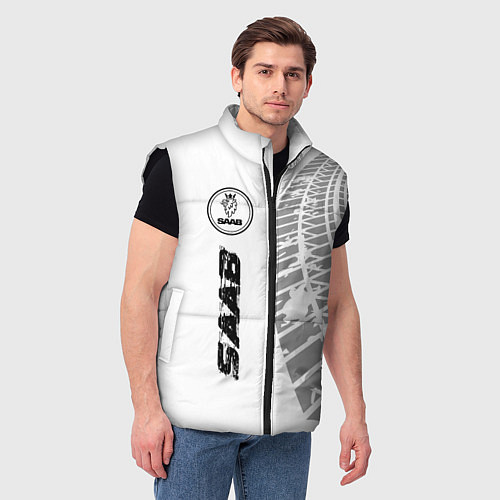 Мужской жилет Saab speed на светлом фоне со следами шин: по-верт / 3D-Черный – фото 3