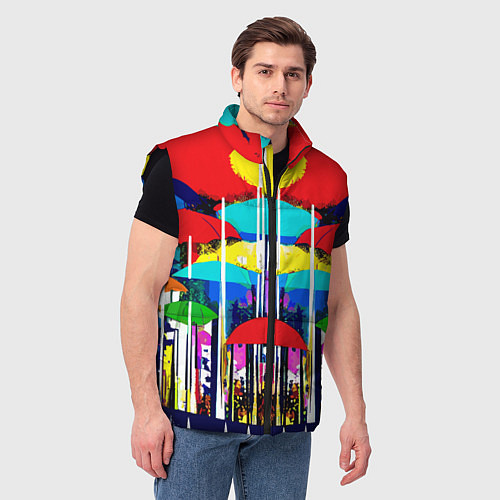 Мужской жилет Mirror pattern of umbrellas - pop art / 3D-Черный – фото 3