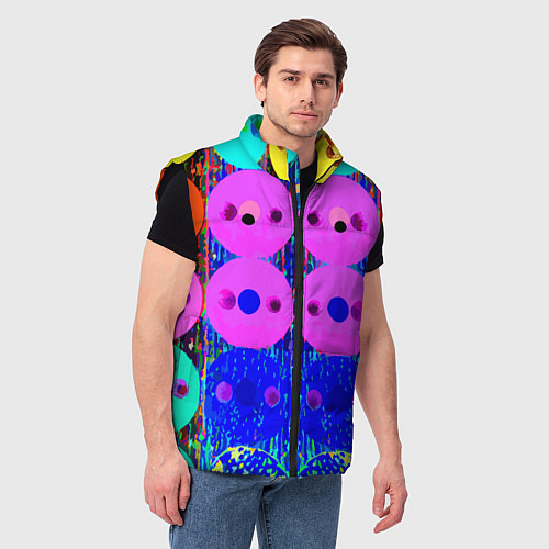 Мужской жилет Паттерн из дисков - неон - нейросеть / 3D-Черный – фото 3