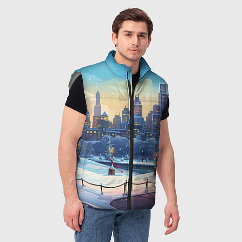 Мужской жилет Зимний большой город / 3D-Светло-серый – фото 3