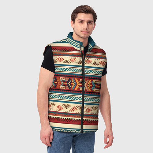 Мужской жилет Этнический паттерн в горизонтальную полоску / 3D-Черный – фото 3