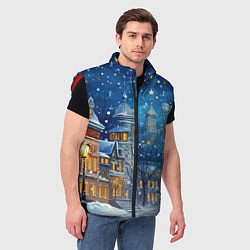 Мужской жилет Новогоднее настроение город, цвет: 3D-красный — фото 2