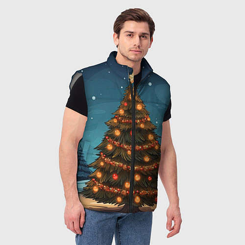 Мужской жилет Новогодняя елка с желтыми шарами / 3D-Светло-серый – фото 3