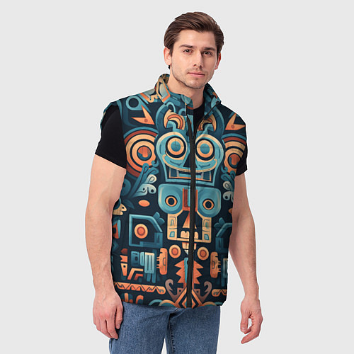 Мужской жилет Симметричный абстрактный паттерн в ацтекском стиле / 3D-Черный – фото 3