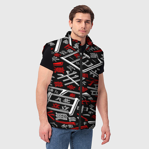 Мужской жилет Японские аниме иероглифы / 3D-Черный – фото 3