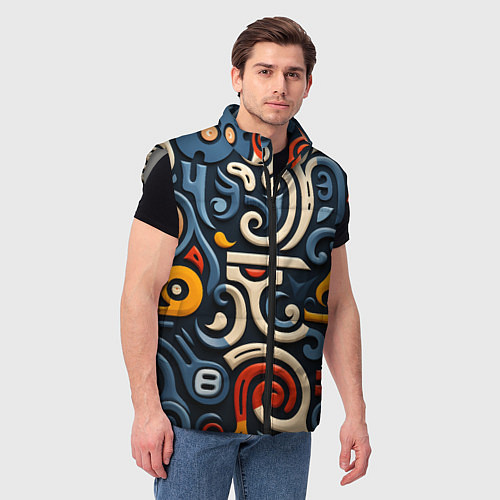 Мужской жилет Абстрактный цветной паттерн в славянском стиле / 3D-Светло-серый – фото 3