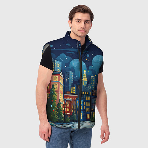 Мужской жилет Ночной город новый год / 3D-Светло-серый – фото 3