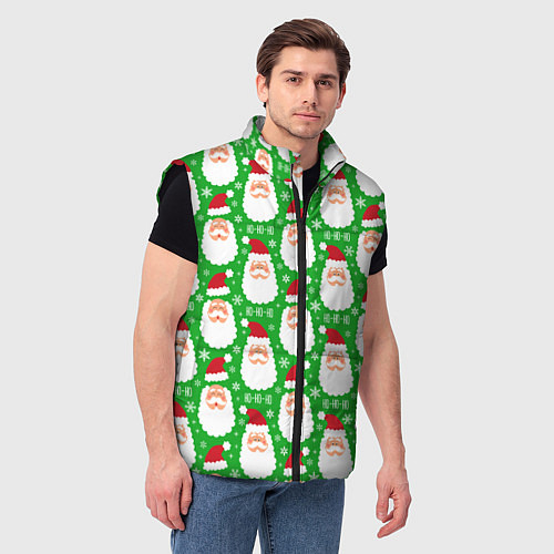 Мужской жилет Дед Мороз на зеленом фоне / 3D-Черный – фото 3