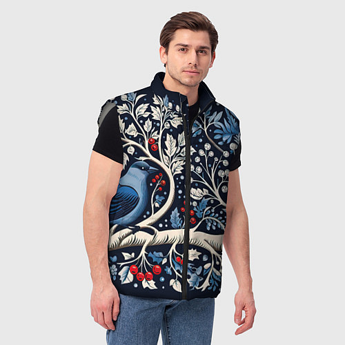 Мужской жилет Новогодние снегири на ветках / 3D-Светло-серый – фото 3