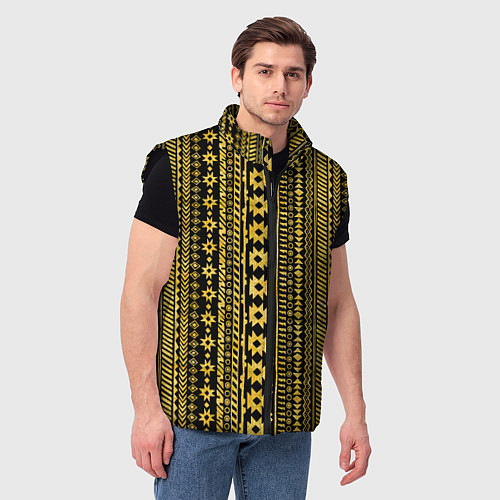 Мужской жилет Африканские узоры жёлтый на чёрном / 3D-Черный – фото 3