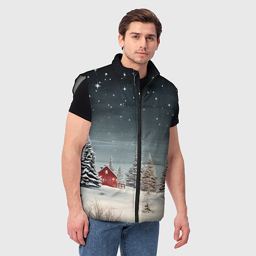 Мужской жилет Зимний пейзаж с елями и снегом / 3D-Светло-серый – фото 3