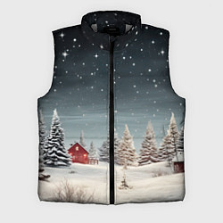 Мужской жилет Зимний пейзаж с елями и снегом, цвет: 3D-светло-серый