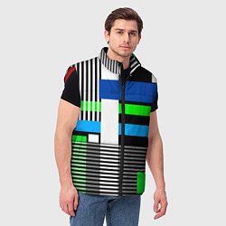 Мужской жилет Геометрический узор сине -зеленый в стиле пэчворк, цвет: 3D-красный — фото 2