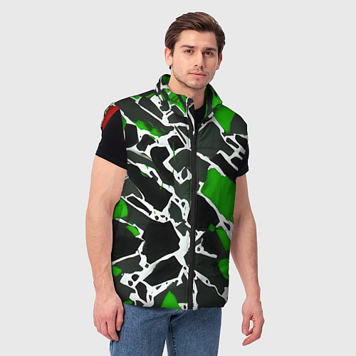 Мужской жилет Кляксы чёрные и зелёные / 3D-Красный – фото 3