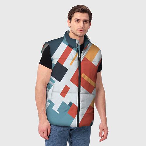 Мужской жилет Геометрический узор - нейросеть / 3D-Светло-серый – фото 3