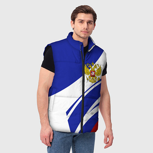 Мужской жилет Герб России на абстрактных полосах / 3D-Черный – фото 3