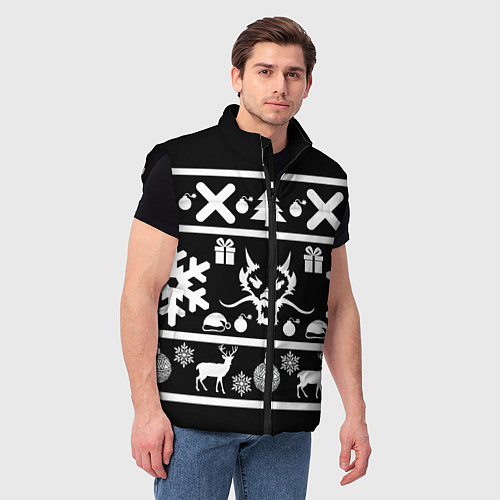 Мужской жилет Новогодняя ёлка олень и дракон / 3D-Черный – фото 3
