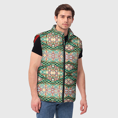 Мужской жилет Орнамент зеленый мелкий икат / 3D-Красный – фото 3