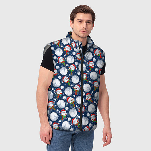 Мужской жилет Весёлые снеговики - паттерн / 3D-Светло-серый – фото 3