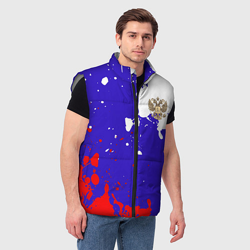 Мужской жилет Российский герб на триколоре / 3D-Светло-серый – фото 3