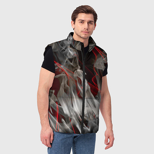Мужской жилет Дым и красные узоры / 3D-Черный – фото 3