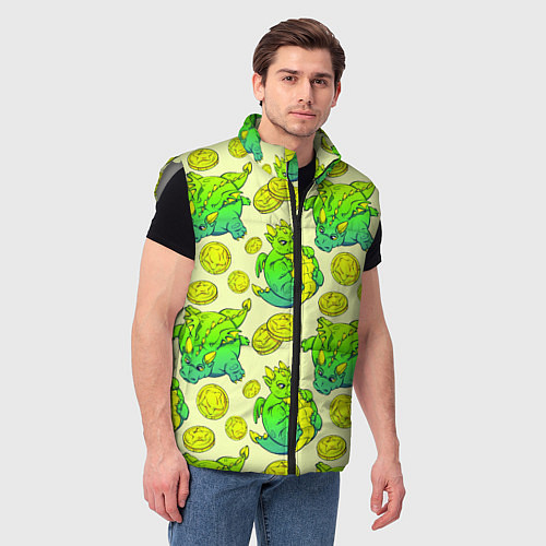Мужской жилет Круглые драконы с монетами, зеленый / 3D-Светло-серый – фото 3
