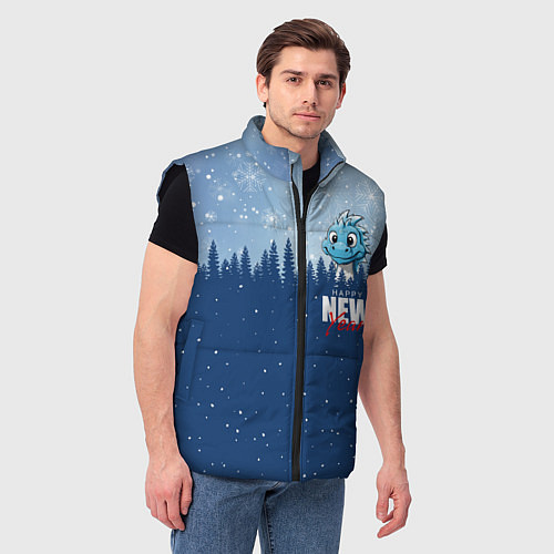 Мужской жилет Дракон в зимнем лесу / 3D-Черный – фото 3